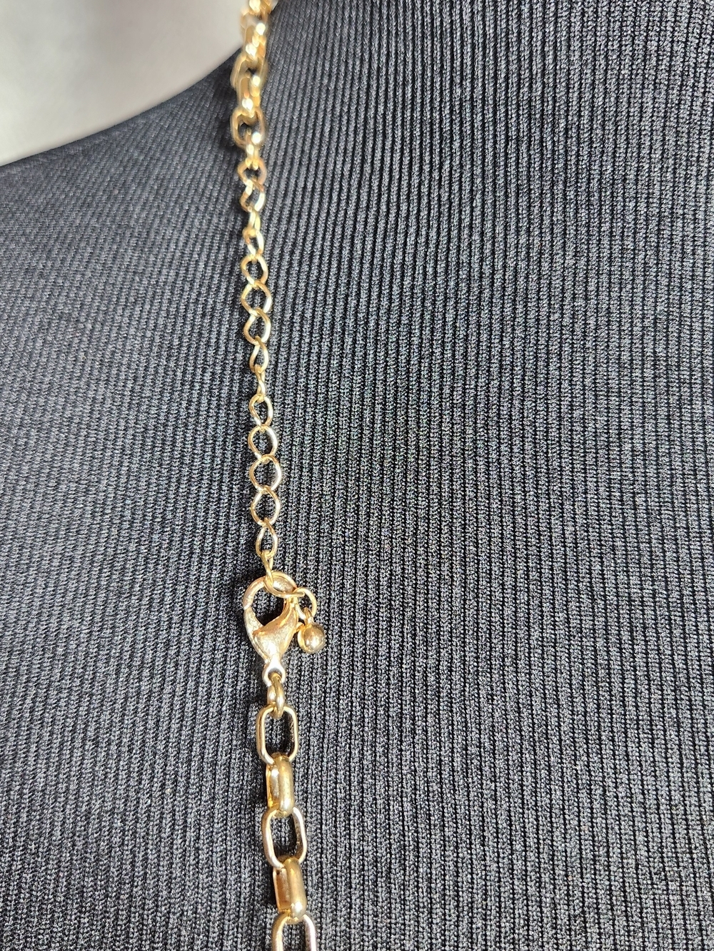 Gold-Tone 36" Long Necklace with Tan Beads and Clear And Hammered Accents - Picture 7 of 7